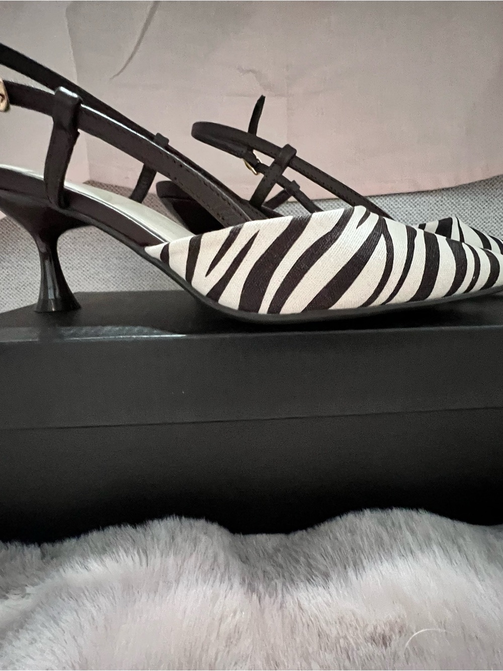 Tahari Zebra-Print Slingback Pumps - Brown & White